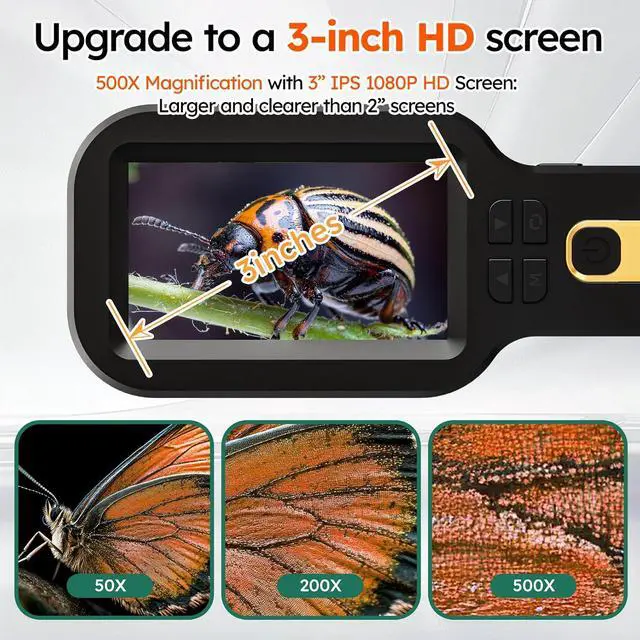 Alt view image 4 of 7 - Kids Microscope Camera 500X Autofocus Magnifier STEM Gift Toy for Ages 4-12 Handheld Digital Magnifying Glass Camera with 3.0" HD Screen and Photo/Video Record,Portable Edu Science Kits for Children
