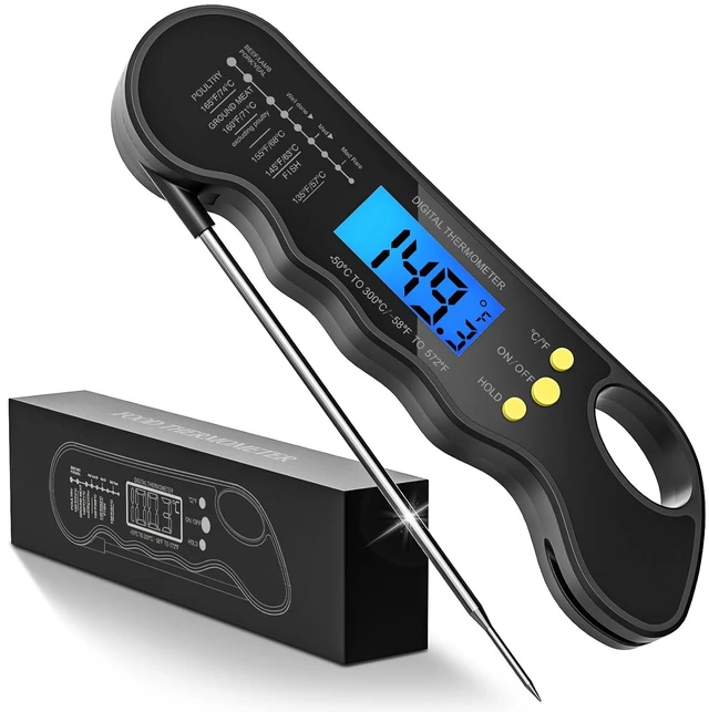 Main image of Instant Read Meat Thermometer, Fast & Accurate Digital Food Thermometer with Backlight, Waterproof & Magnet for Grilling, Cooking, BBQ, Smoker, Baking, and Candy Making (Black)