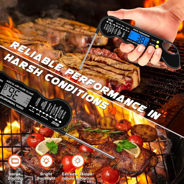 Alt view image 2 of 6 - Instant Read Meat Thermometer, Fast & Accurate Digital Food Thermometer with Backlight, Waterproof & Magnet for Grilling, Cooking, BBQ, Smoker, Baking, and Candy Making (Black)