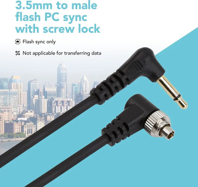 Alt view image 2 of 5 - 3.5 mm to Male Flash PC Sync Cable, 14 Inch Coiled Cord with Screw Lock, Compatible with Canon and Most DSLR Cameras PocketWizard Plus III Plus II Mini Phone PC1 (1 Piece)