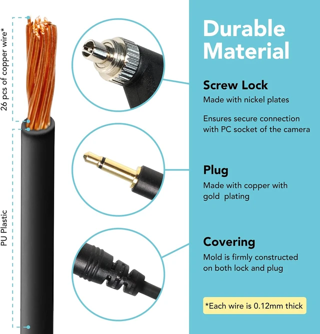 Alt view image 3 of 5 - 3.5 mm to Male Flash PC Sync Cable, 14 Inch Coiled Cord with Screw Lock, Compatible with Canon and Most DSLR Cameras PocketWizard Plus III Plus II Mini Phone PC1 (1 Piece)