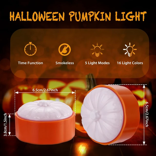 Alt view image 3 of 7 - Rechargeable Halloween Pumpkin Lights with Remote and Timer