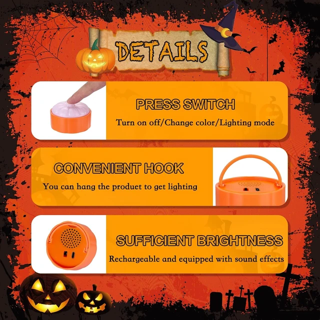 Alt view image 5 of 7 - Rechargeable Halloween Pumpkin Lights with Remote and Timer