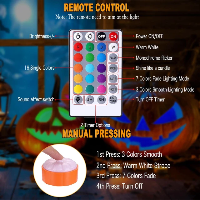 Alt view image 6 of 7 - Rechargeable Halloween Pumpkin Lights with Remote and Timer