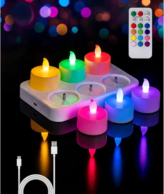 Main image of Color Changing Flameless Candles with Charging StationLED Tea Lights Candles with Remote Control Timer for Holiday,Home Decor,Wedding,Christmas,Halloween,6-Pack,1.65"X1.97"