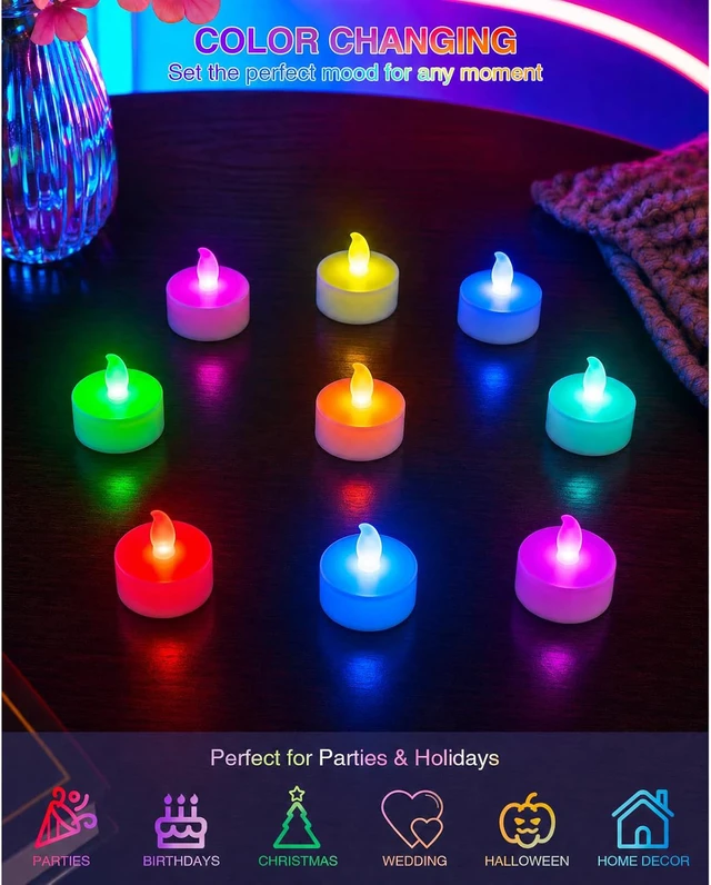 Alt view image 3 of 7 - Color Changing Flameless Candles with Charging StationLED Tea Lights Candles with Remote Control Timer for Holiday,Home Decor,Wedding,Christmas,Halloween,6-Pack,1.65"X1.97"