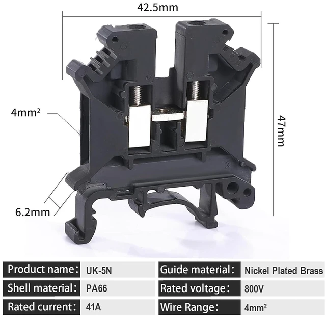 Alt view image 2 of 5 - 100PCS Black UK5N Terminal Block DIN Rail Terminal Blocks - Application for 24-10AWG 800V Electrical Cabinets Distribution Box,Solar Power System,PLC Industrial Control Automation Panel DIY CNC RV