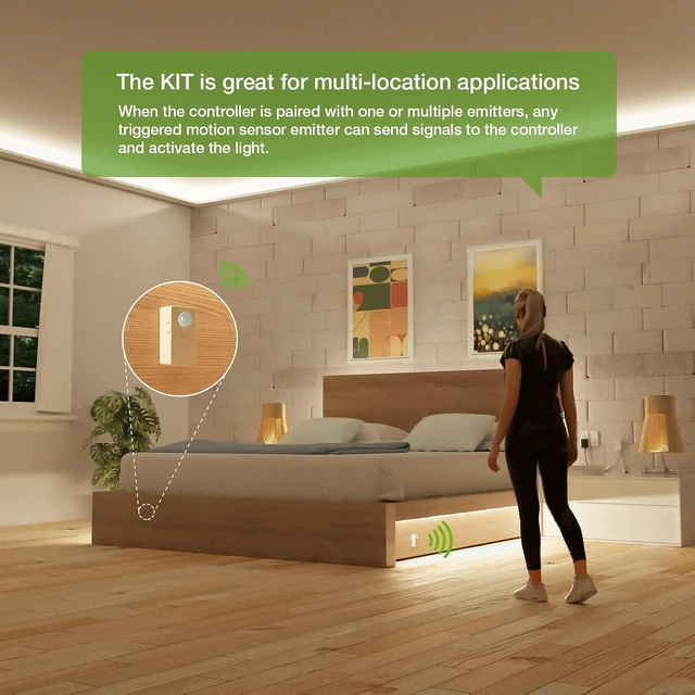 Alt view image 6 of 6 - Wireless Motion Sensor Controller Kit-No Wiring Mini PIR Sensor Switch 12/24VDC RF Wireless Control Led Strip Lights with Dimmable,Timer for Stairway(1 ×Controller+2 ×Motion Sensor)