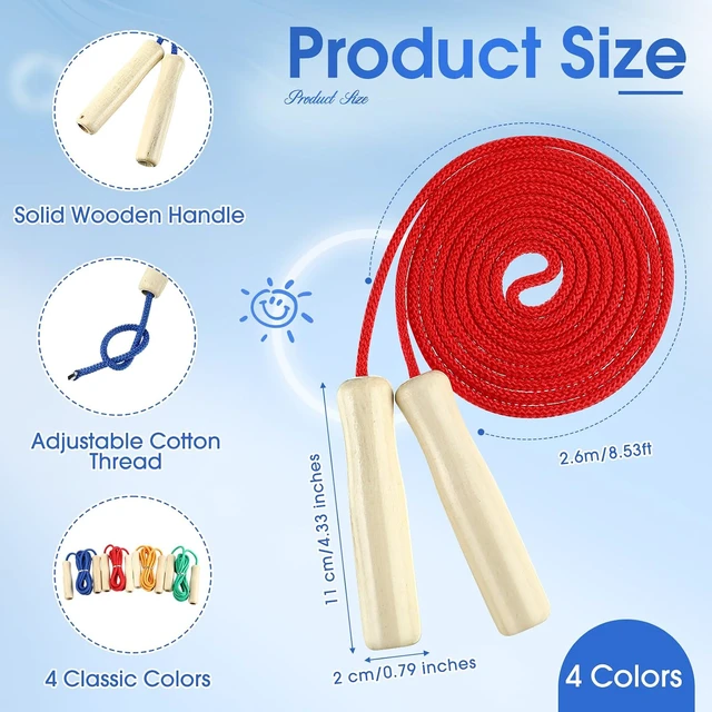 Alt view image 3 of 7 - 8.53 FT Jump Ropes for Kids Adults Adjustable Cotton Skipping Rope with Wooden Handle for End of The School Training Multiplayer Double Dutch Jump Rope Exercise Outdoor Fun School Sport Gift