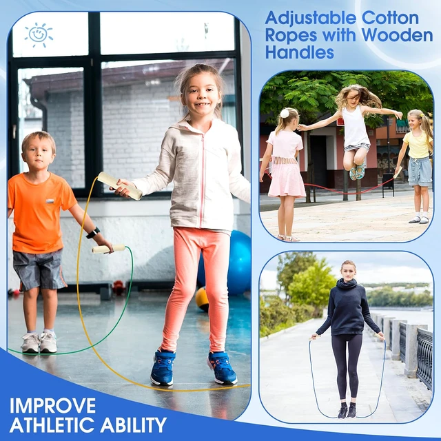 Alt view image 7 of 7 - 8.53 FT Jump Ropes for Kids Adults Adjustable Cotton Skipping Rope with Wooden Handle for End of The School Training Multiplayer Double Dutch Jump Rope Exercise Outdoor Fun School Sport Gift