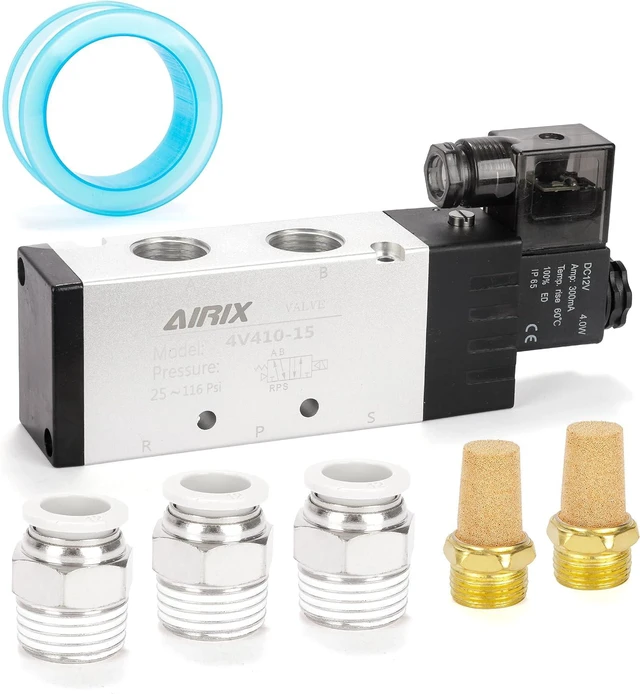 Main image of 1/2" NPT Solenoid Valve 4V410-15, 5-Way 2-Pos, DC 12V, Junction Box