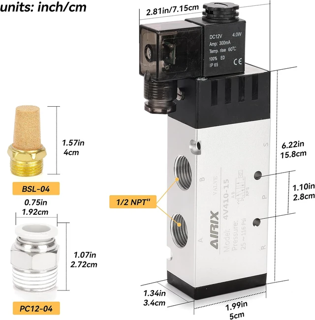 Alt view image 2 of 7 - 1/2" NPT Solenoid Valve 4V410-15, 5-Way 2-Pos, DC 12V, Junction Box
