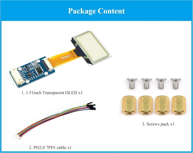 Alt view image 2 of 7 - 1.51inch Transparent OLED Compatible with Raspberry Pi 5/4B/3B+/3B/A+/Pi Zero W/Pi Zero 2W, 128 x 64 Resolution, SPI/I2C Interfaces, Embedded Independent Driver Chip, Light Blue Color Display