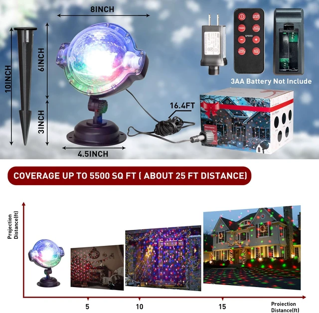 Alt view image 5 of 7 - Christmas Projector Lights Outdoor, Multicolor Rotating Snowfall Projector, Moving Points Christmas Projection Lights Outdoor Yard Decorations for House Garden Holiday Decor