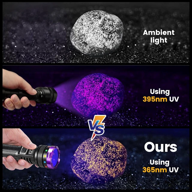 Alt view image 4 of 7 - 365nm UV Light Rechargeable, 30W 3LEDs Black Light Powerful UV Flashlight, LCD Display & Filter Lens, Strong Ultraviolet Blacklight for Resin Curing, Pet Urine Detection, Rocks, Scorpion,etc