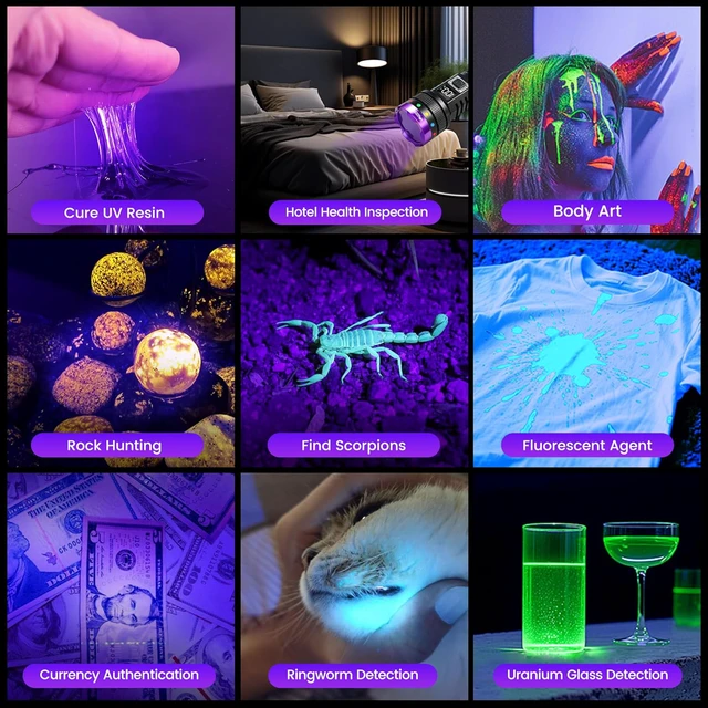 Alt view image 6 of 7 - 365nm UV Light Rechargeable, 30W 3LEDs Black Light Powerful UV Flashlight, LCD Display & Filter Lens, Strong Ultraviolet Blacklight for Resin Curing, Pet Urine Detection, Rocks, Scorpion,etc
