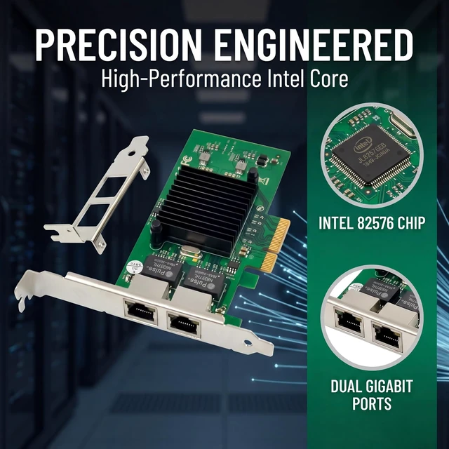 Alt view image 2 of 7 - Dual-Port PCIe X4 Gigabit Network Card 1000M PCI Express Ethernet Adapter with 82576 Two Ports LAN NIC Card for Support PXE SR-IOV for Windows/Windows Server/Linux/Freebsd/DOS with Low Profile