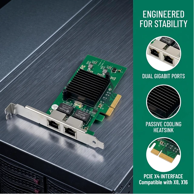 Alt view image 4 of 7 - Dual-Port PCIe X4 Gigabit Network Card 1000M PCI Express Ethernet Adapter with 82576 Two Ports LAN NIC Card for Support PXE SR-IOV for Windows/Windows Server/Linux/Freebsd/DOS with Low Profile