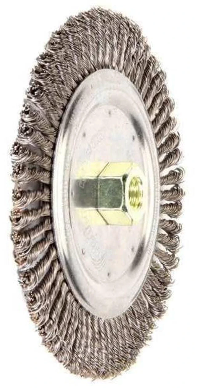Main image of 09000 Roughneck 7" Root Pass Weld Cleaning Brush, .020" Steel Wire Fill, 5/8"-11 Unc Nut, Made in the USA, 56 Knots