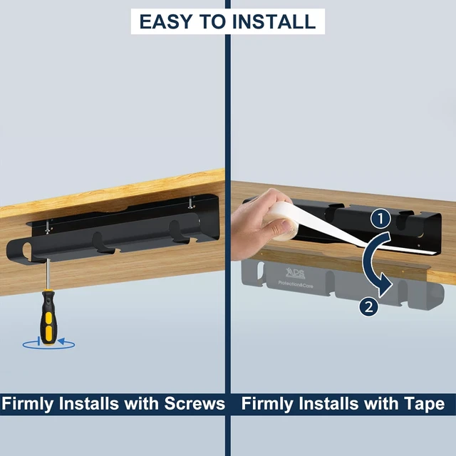 Alt view image 4 of 7 - Under Desk Cable Management Tray, 2-Pack No-Drill 16" Cord Organizer