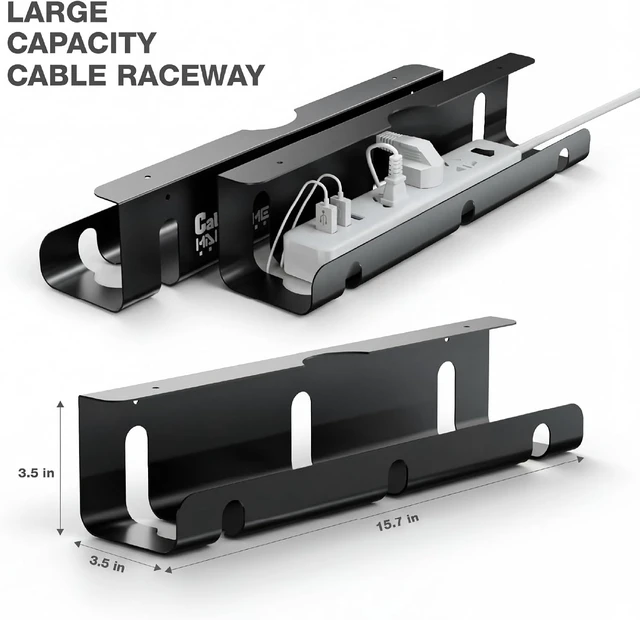 Alt view image 5 of 7 - Under Desk Cable Management Tray, 2-Pack No-Drill 16" Cord Organizer