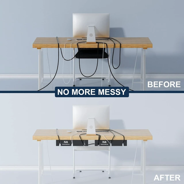 Alt view image 7 of 7 - Under Desk Cable Management Tray, 2-Pack No-Drill 16" Cord Organizer