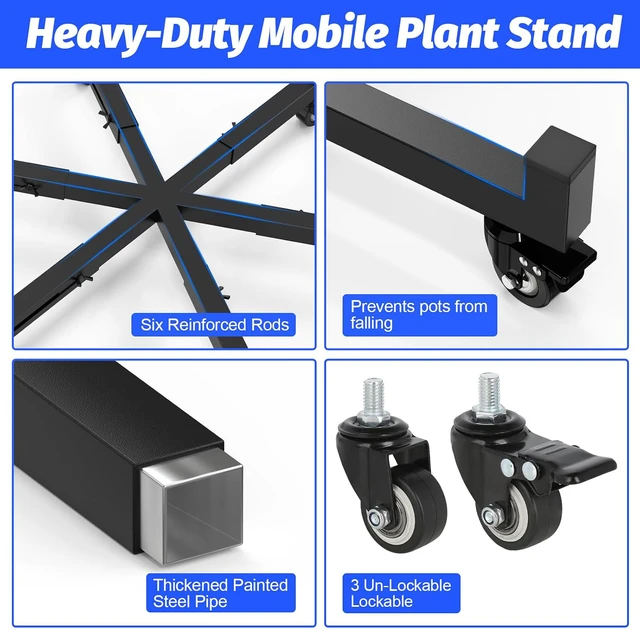 Alt view image 4 of 7 - Plant Caddy With Wheels, Adjustable 16in to 23inch Metal Plant Stand