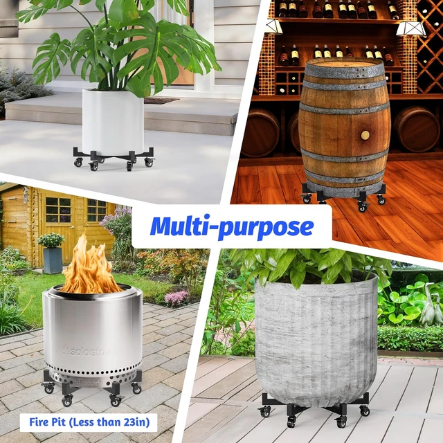 Alt view image 6 of 7 - Plant Caddy With Wheels, Adjustable 16in to 23inch Metal Plant Stand