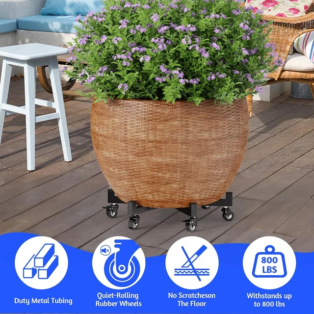 Alt view image 3 of 7 - Plant Caddy With Wheels, Adjustable 16in to 23inch Metal Plant Stand