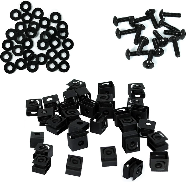 Main image of Hardware 50 Pack Black Cage Nuts 10-32 - 3/4" Screws & Washers - for Rack Mount Server Audio Cabinets