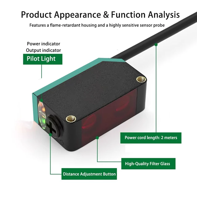 Alt view image 3 of 7 - BG-38N NPN Photoelectric Sensor 5-350mm Diffuse 10-30VDC