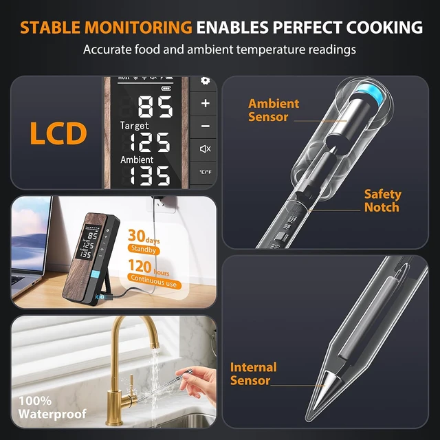 Alt view image 3 of 7 - Wireless Digital Meat Thermometer, 1 Probe Bluetooth Thermometer