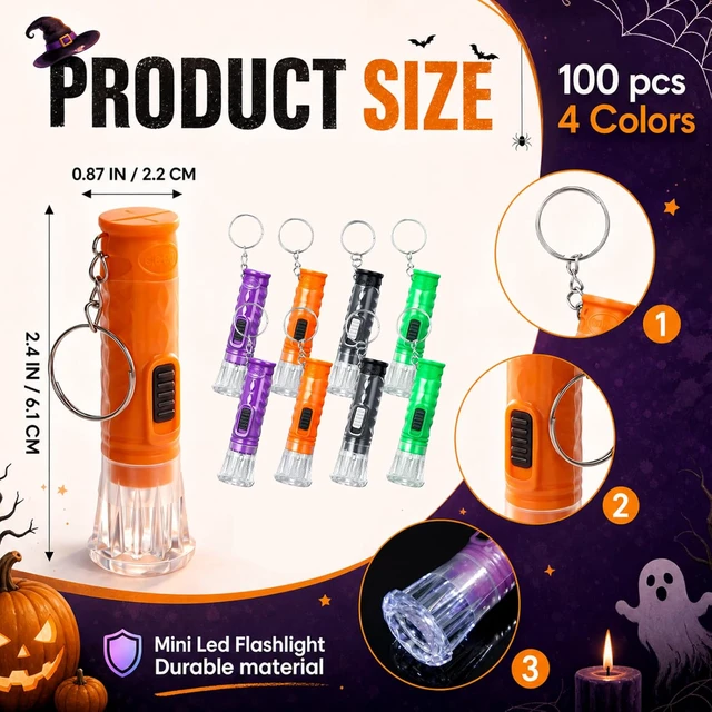 Alt view image 2 of 6 - 100 Pcs Mini Flashlight Keychain Bulk,Orange,Green,Purple,Black