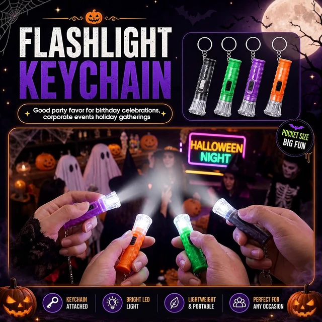 Alt view image 3 of 6 - 100 Pcs Mini Flashlight Keychain Bulk,Orange,Green,Purple,Black