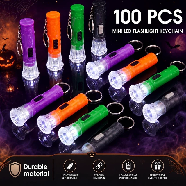 Alt view image 6 of 6 - 100 Pcs Mini Flashlight Keychain Bulk,Orange,Green,Purple,Black