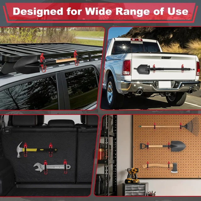 Alt view image 6 of 7 - 6 Pcs Shovel Mount for Truck Roof Rack with Holder Wall Mounting Kit