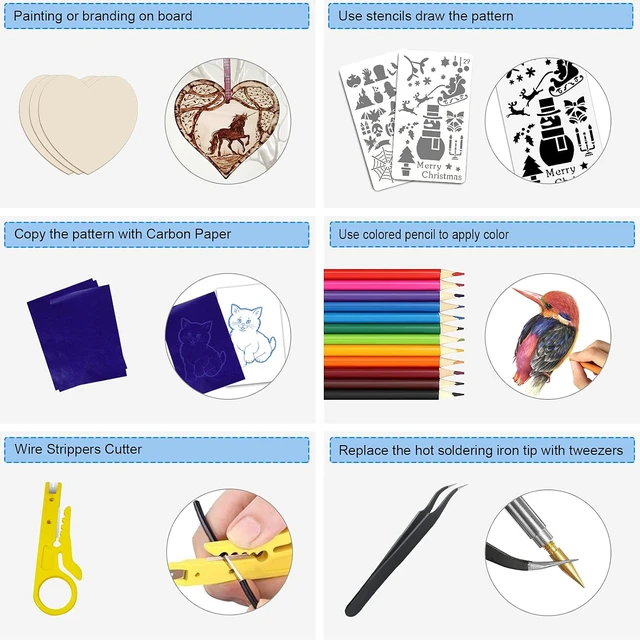 Alt view image 5 of 7 - 116pcs Wood Burning Kit, Adjustable Temperature 220~480 for Beginners