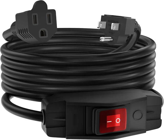 Main image of Switched Extension Cord 16 Ft Outdoor 14 AWG 3 Prong Heavy Duty Extension Cord with Switch On/Off 15A 125V Waterproof Lighted Extension Cord Inline Power Switch for Electrical Equipment