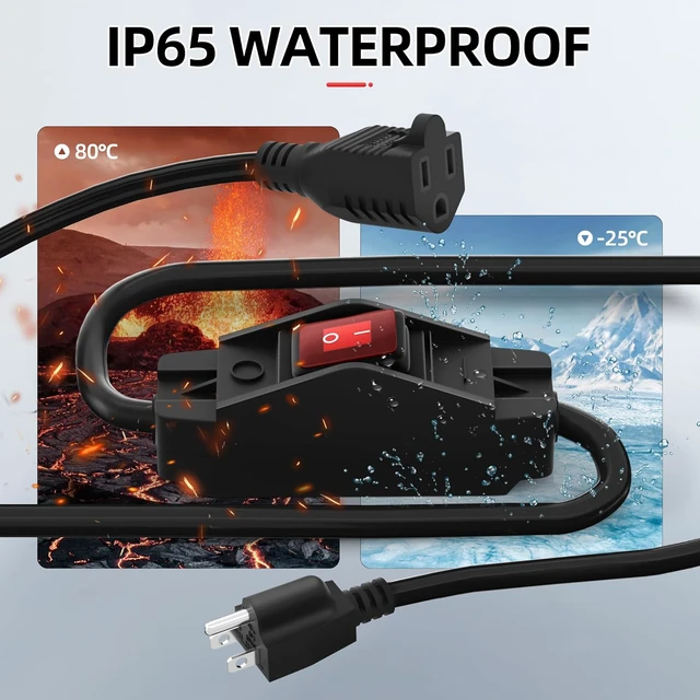 Alt view image 4 of 6 - Switched Extension Cord 16 Ft Outdoor 14 AWG 3 Prong Heavy Duty Extension Cord with Switch On/Off 15A 125V Waterproof Lighted Extension Cord Inline Power Switch for Electrical Equipment