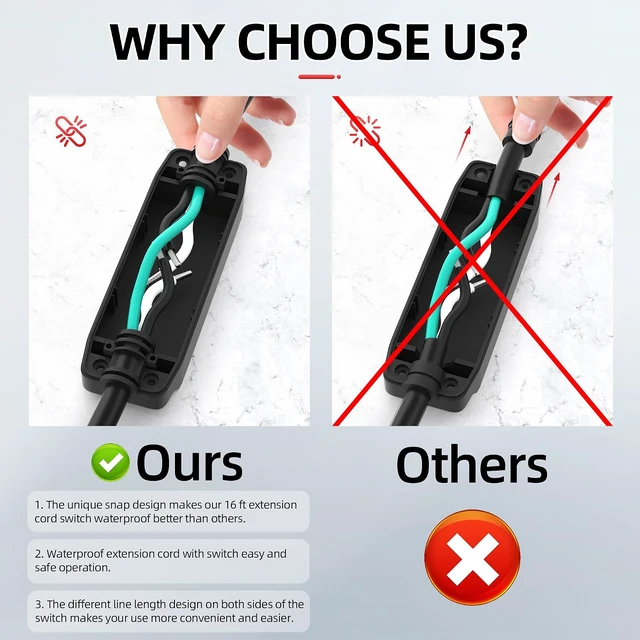 Alt view image 5 of 6 - Switched Extension Cord 16 Ft Outdoor 14 AWG 3 Prong Heavy Duty Extension Cord with Switch On/Off 15A 125V Waterproof Lighted Extension Cord Inline Power Switch for Electrical Equipment