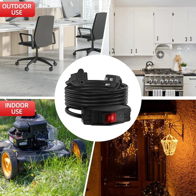 Alt view image 6 of 6 - Switched Extension Cord 16 Ft Outdoor 14 AWG 3 Prong Heavy Duty Extension Cord with Switch On/Off 15A 125V Waterproof Lighted Extension Cord Inline Power Switch for Electrical Equipment