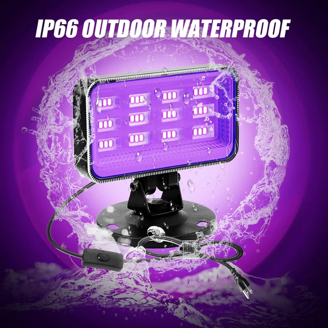 Alt view image 5 of 7 - 30W Black Lights for Glow Party - High Power LED Outdoor Black Light Flood Light Plug in IP66 Waterproof Blacklight Spotlight 395nm Blacklights FloodLight for Glow Party, Halloween (2 Pack)