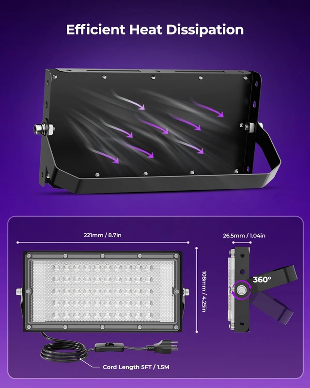 Alt view image 5 of 7 - 50W LED Blacklight, LED Black Flood Light for Glow Party, 4 Pack