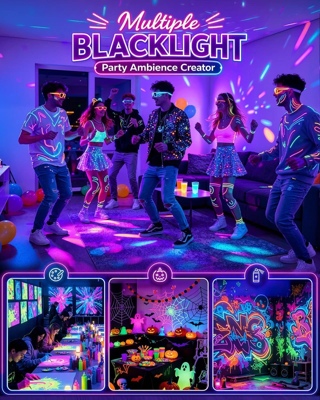 Alt view image 6 of 7 - 50W LED Blacklight, LED Black Flood Light for Glow Party, 4 Pack