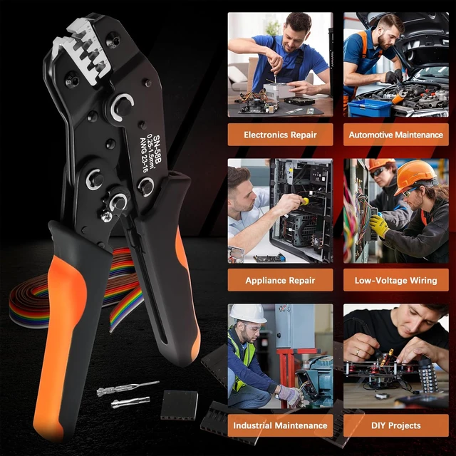 Alt view image 6 of 7 - Dupont Crimping Tool Kit, 2870 PCS 2.54mm Connector Assortment, SN-58B Ratcheting Wire Crimper AWG 2416 (0.251.5mm²), 110 Pin & 2×22×9 Housings, 40-Pin Headers, Jumper Caps & Ribbon Cable
