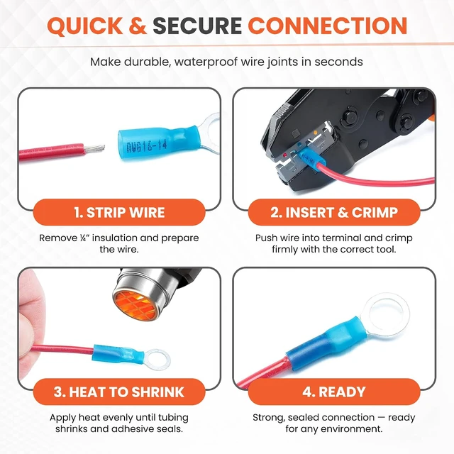 Alt view image 6 of 7 - Solder Stick 150 Pieces Waterproof Ring Terminals Kit, Dual-Wall Heat Shrink Tubing with Copper Barrels, Heat Shrink Wire Connectors for Electrical Wire Connectors, Auto Marine Wiring Connector Kit