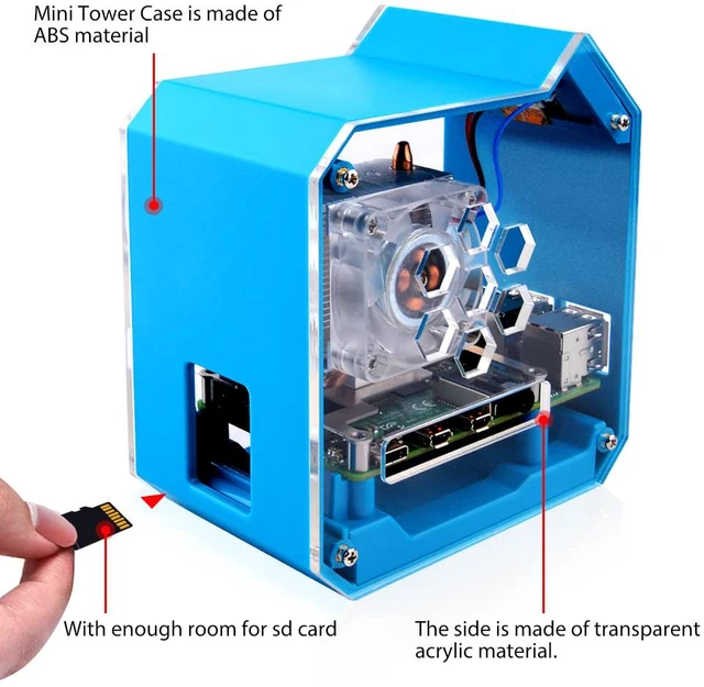 Alt view image 7 of 7 - Mini Tower Kit with QC3.0 Power Supply for Raspberry Pi 4, Pi 4 Case with ICE Tower Cooler, 0.96'' OLED Module, RGB Fan, Heatsink, GPIO Expansion Board for Raspberry Pi 4 Model B