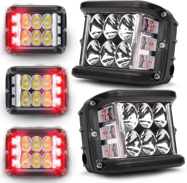 Main image of 4 inch LED Light Pods with Red Strobe/Solid & White Spot Light 2PCS