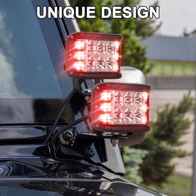 Alt view image 2 of 7 - 4 inch LED Light Pods with Red Strobe/Solid & White Spot Light 2PCS