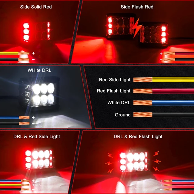 Alt view image 3 of 7 - 4 inch LED Light Pods with Red Strobe/Solid & White Spot Light 2PCS